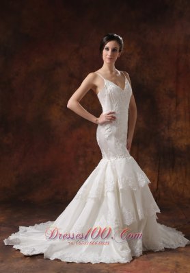 Elegant Spaghetti Straps Lace Mermaid Wedding Dress