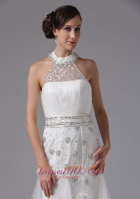 Halter Top Column Lace Beading Wedding Bridal Gown