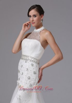 Halter Top Column Lace Beading Wedding Bridal Gown