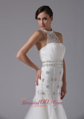 Halter Top Column Lace Beading Wedding Bridal Gown