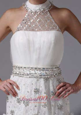 Halter Top Column Lace Beading Wedding Bridal Gown