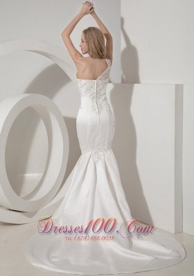 Amazing Mermaid One Shoulder Satin Lace Bridal Dress