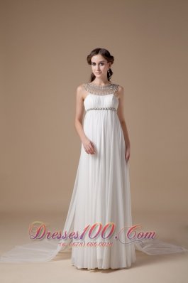 Elegant Empire Scoop Chiffon Beading Wedding Gown