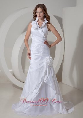 Elegant Floral Halter Taffeta Wedding Dresses