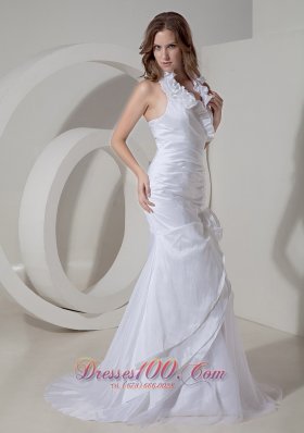 Elegant Floral Halter Taffeta Wedding Dresses