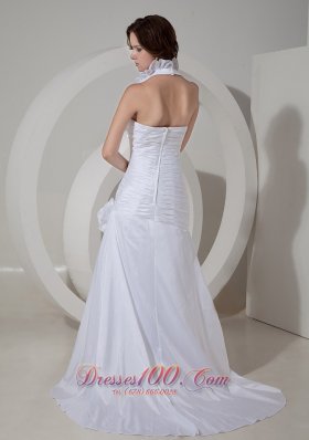 Elegant Floral Halter Taffeta Wedding Dresses