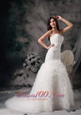 Mermaid Sweetheart Bridal Dresses Feather Beading