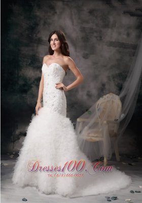 Mermaid Sweetheart Bridal Dresses Feather Beading