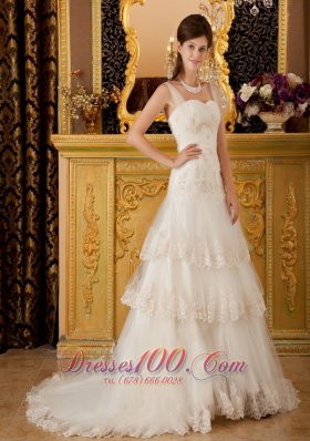 Elegant Princess Straps Tulle Lace and Beading Bridal Dresses