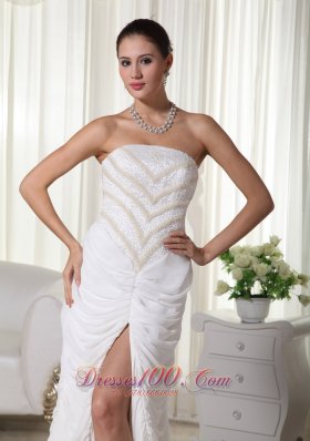 Perfect Column Strapless Chiffon Beading Bridal Dresses