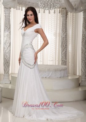 Sexy Mermaid V-neck Chiffon Rhinestone Bridal Dresses