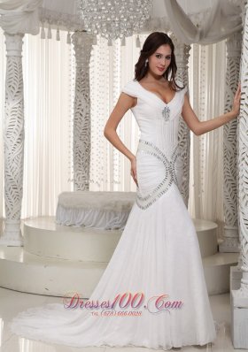 Sexy Mermaid V-neck Chiffon Rhinestone Bridal Dresses