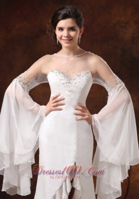 Attractive High Slit Long Sleeves Beaded Bridal Dresses