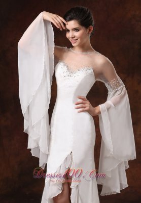 Attractive High Slit Long Sleeves Beaded Bridal Dresses