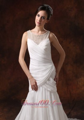 Soft Scoop Neckline Chiffon Ruch Bridal Dresses