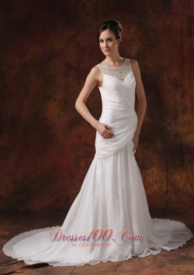 Soft Scoop Neckline Chiffon Ruch Bridal Dresses