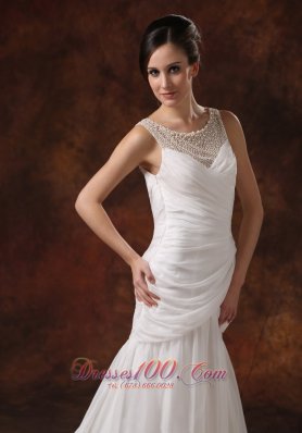 Soft Scoop Neckline Chiffon Ruch Bridal Dresses