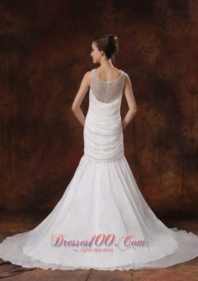 Soft Scoop Neckline Chiffon Ruch Bridal Dresses