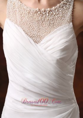 Soft Scoop Neckline Chiffon Ruch Bridal Dresses