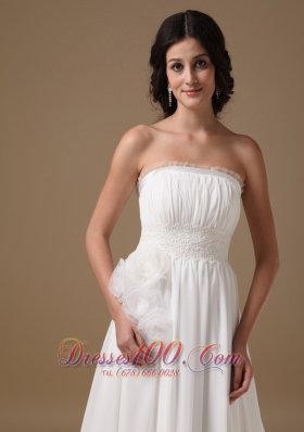 Vintage Strapless Chiffon Hand Made Flowers Bridal Dresses