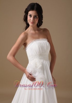 Vintage Strapless Chiffon Hand Made Flowers Bridal Dresses