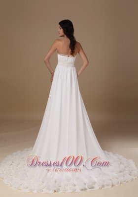 Vintage Strapless Chiffon Hand Made Flowers Bridal Dresses