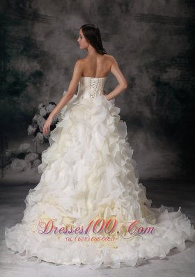 Romantic Strapless Organza Hand Made Flower Bridal Dresses