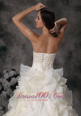 Romantic Strapless Organza Hand Made Flower Bridal Dresses