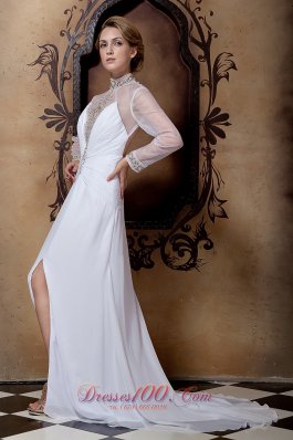 Long Sleeves Empire High-neck Chiffon Beading Bridal Dresses