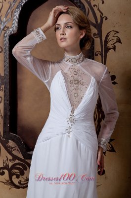 Long Sleeves Empire High-neck Chiffon Beading Bridal Dresses