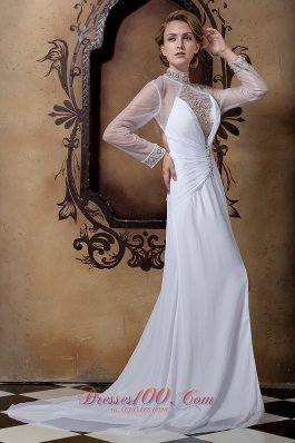 Long Sleeves Empire High-neck Chiffon Beading Bridal Dresses