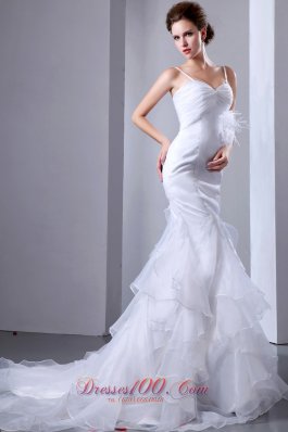 Spaghetti Straps Mermaid Ruffles Wedding Dress