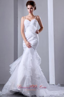 Spaghetti Straps Mermaid Ruffles Wedding Dress