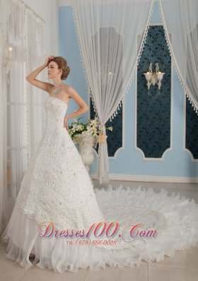 Gorgeous Strapless Cathedral Train Beading Wedding Dress