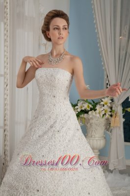 Gorgeous Strapless Cathedral Train Beading Wedding Dress