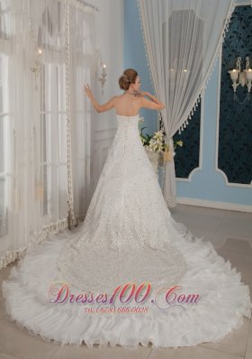 Gorgeous Strapless Cathedral Train Beading Wedding Dress