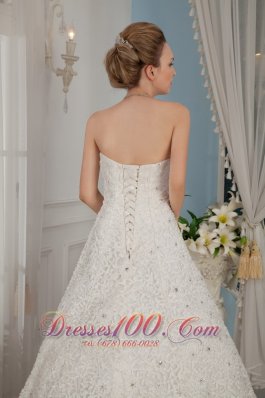 Gorgeous Strapless Cathedral Train Beading Wedding Dress