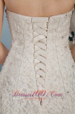 Gorgeous Strapless Cathedral Train Beading Wedding Dress