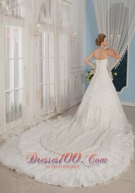 Gorgeous Strapless Cathedral Train Beading Wedding Dress