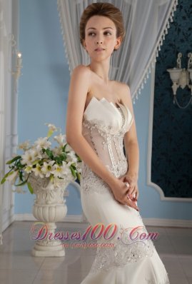 Trumpet Strapless Lace and Satin Wedding Dress