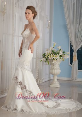 Trumpet Strapless Lace and Satin Wedding Dress