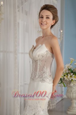 Trumpet Strapless Lace and Satin Wedding Dress