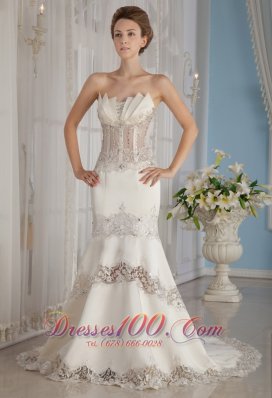 Trumpet Strapless Lace and Satin Wedding Dress