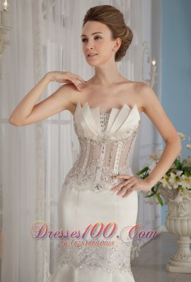 Trumpet Strapless Lace and Satin Wedding Dress