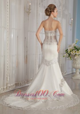 Trumpet Strapless Lace and Satin Wedding Dress