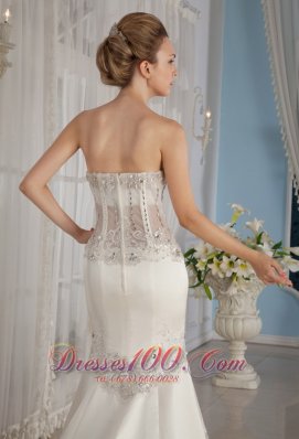 Trumpet Strapless Lace and Satin Wedding Dress