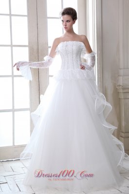 Strapless Tulle Beading Appliques Wedding Dress