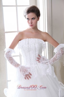 Strapless Tulle Beading Appliques Wedding Dress