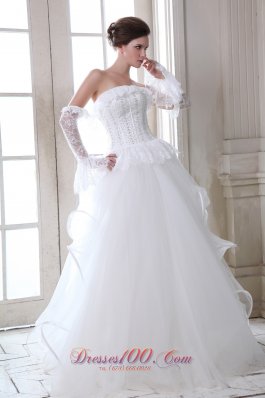 Strapless Tulle Beading Appliques Wedding Dress