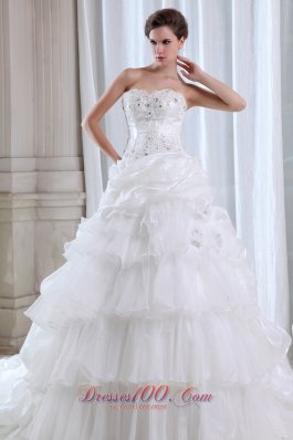 Fabulous Strapless Organza Beading Appliques Wedding Dress